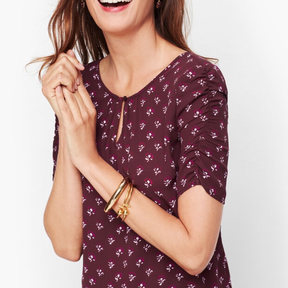 Talbots Floral Ruched top Petite Large